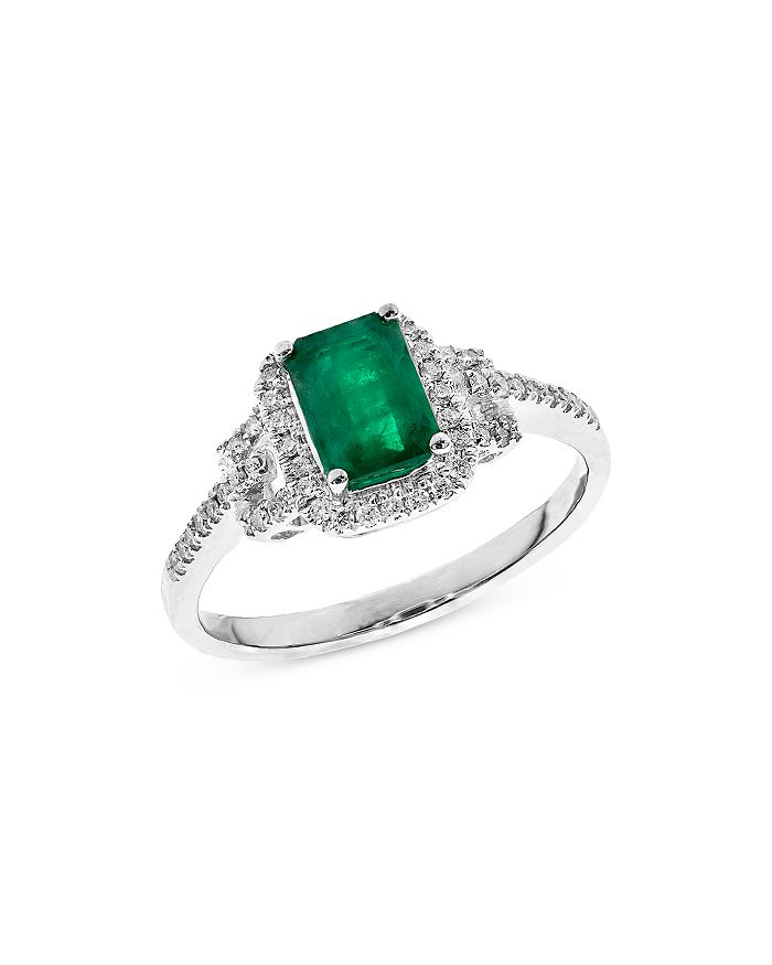 Bloomingdale's Emerald & Diamond Halo Ring In 14k White Gold - 100% Exclusive In Green