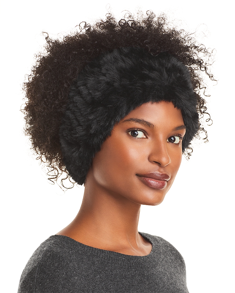 Surell Rex Rabbit Faux Fur Knit Headband In Black