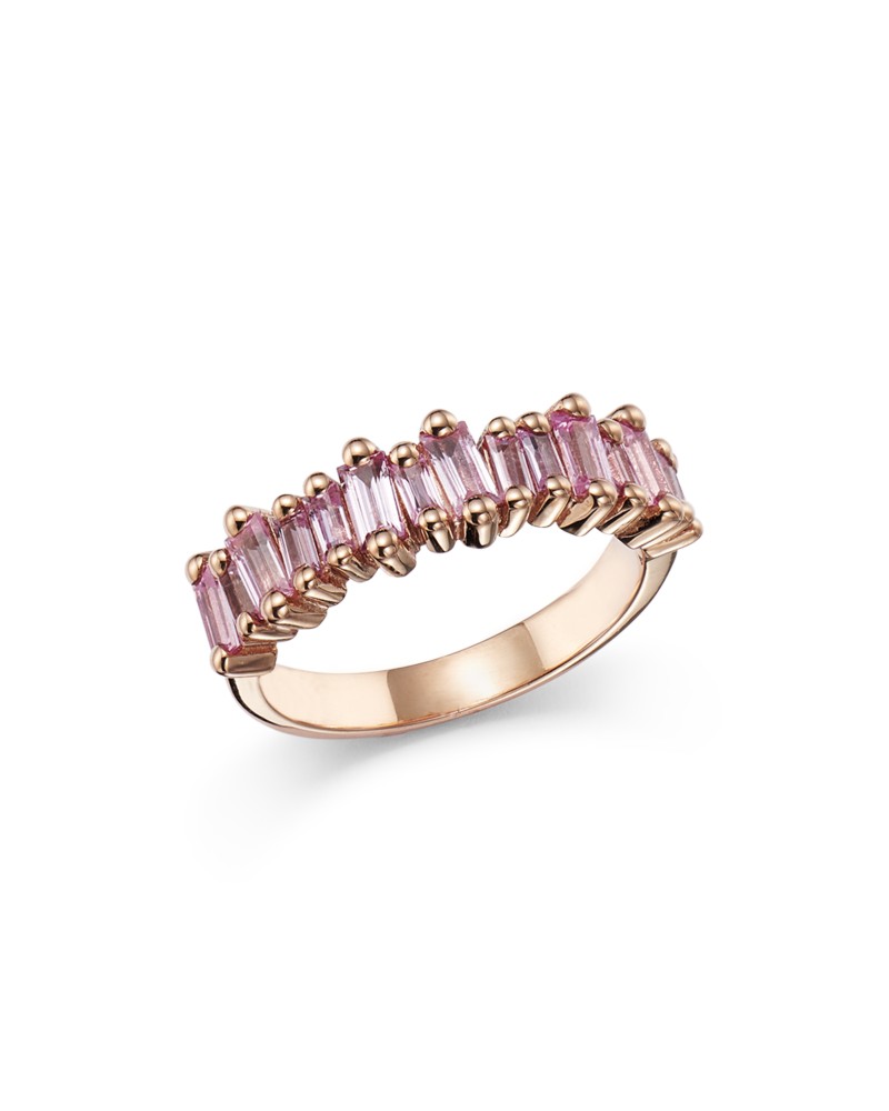 Suzanne Kalan 18K Rose Gold Pink Sapphire Baguette Band