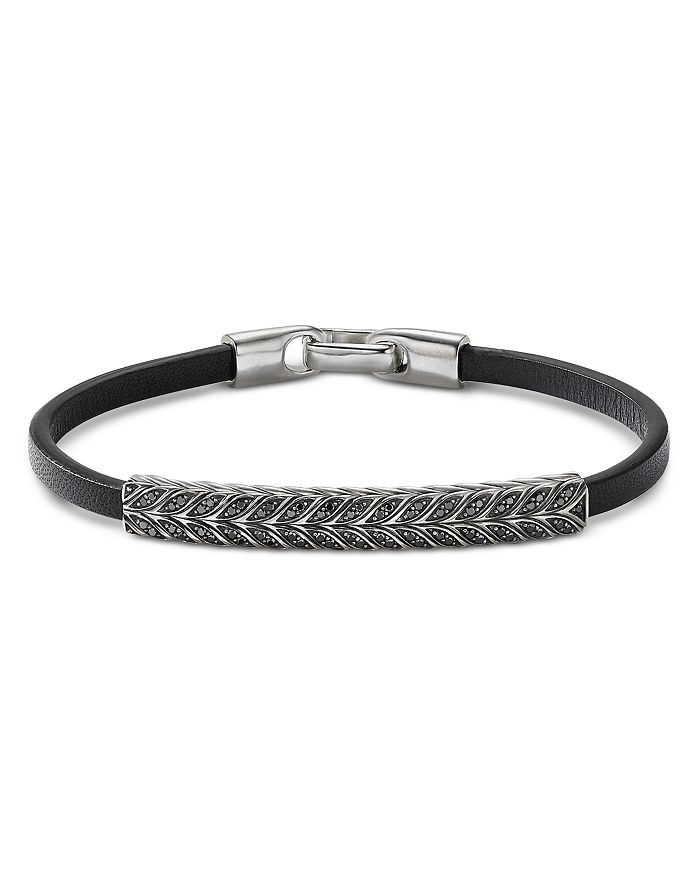 David Yurman - Men's Chevron Leather ID Bracelet with Black Diamonds