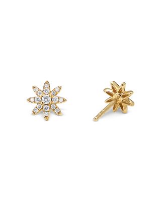 Petite Starburst Stud Earrings in 18K Yellow Gold with Diamonds, 7.5mm