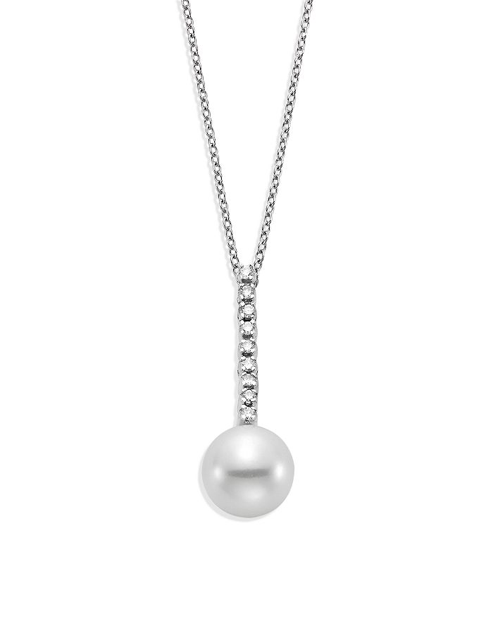 Mastoloni 18k White Gold Cultured Freshwater Pearl & Diamond Drop Pendant Necklace, 18