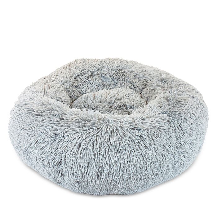 Precious Tails Super Lux Shaggy Donut Bolster Pet Bed, Medium In Ice Gray