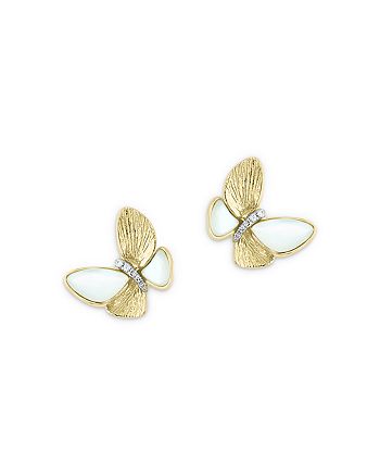 Bloomingdale's - Mother-of-Pearl & Diamond Butterfly Stud Earrings in 14K Yellow Gold - 100% Exclusive