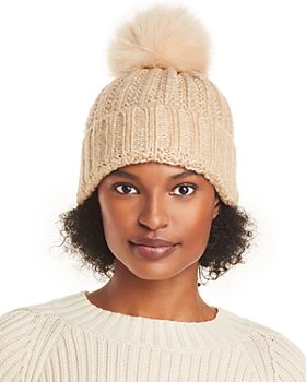 Knit Slouchy Skull Beanie Ski Cap with Faux Fur Pom Pom Qkurt Winter Hat for Women 
