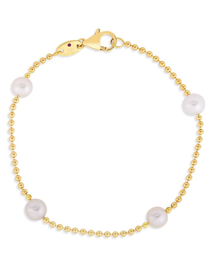 Shop Roberto Coin 18k Yellow Gold Cultured Pearl Station Bracelet