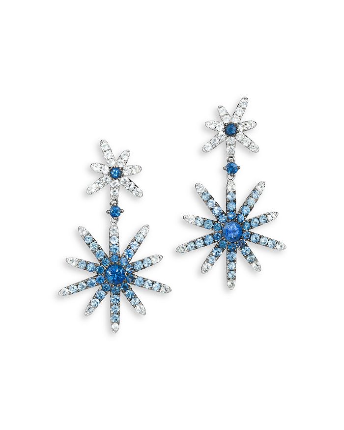 Bloomingdale's Blue & White Sapphire Star Drop Earrings In 14k White Gold - 100% Exclusive In Sapphire/white