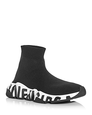 Balenciaga Speed Logo-print Stretch-knit High-top Sneakers In Black/white