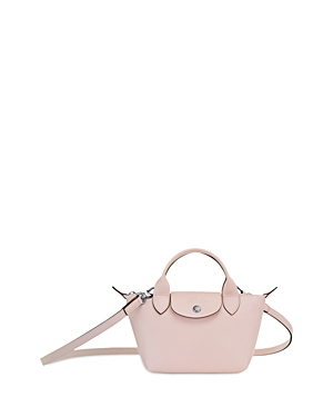 Longchamp Le Pliage Cuir Extra Small Leather Shoulder Bag In Pale Pink/silver