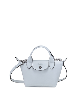 Longchamp Le Pliage Cuir Extra Small Leather Shoulder Bag In Sky Blue/silver