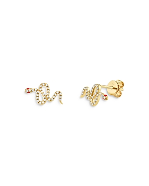 Moon & Meadow 14K Yellow Gold Diamond & Ruby Snake Stud Earrings