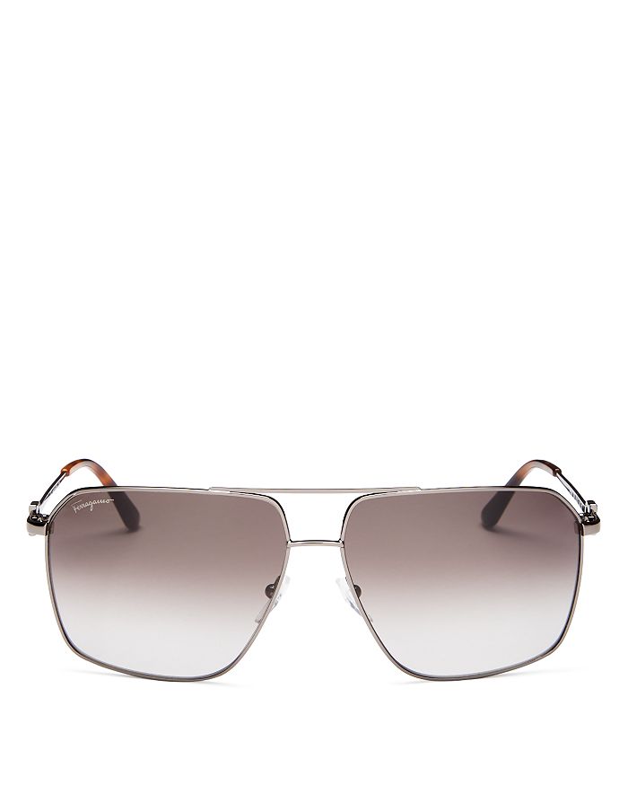 Ferragamo Brow Bar Aviator Sunglasses, 62mm In Shiny Dark Ruthenium/gray Gradient