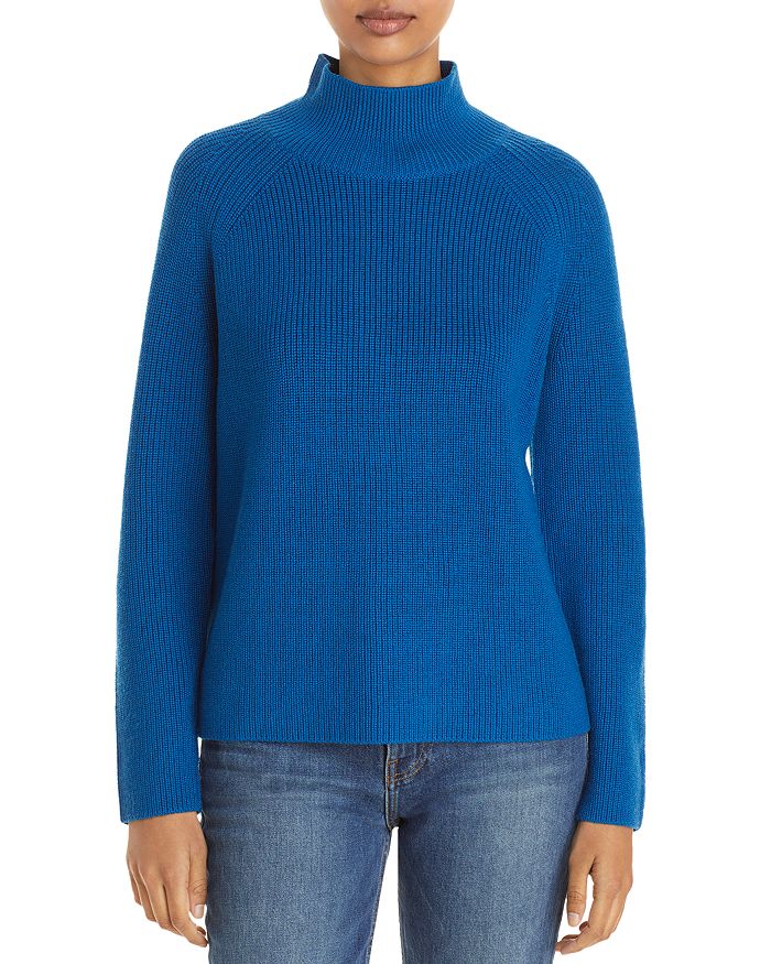 Eileen Fisher Raglan Sleeve Merino Wool Turtleneck Sweater In Mmarine