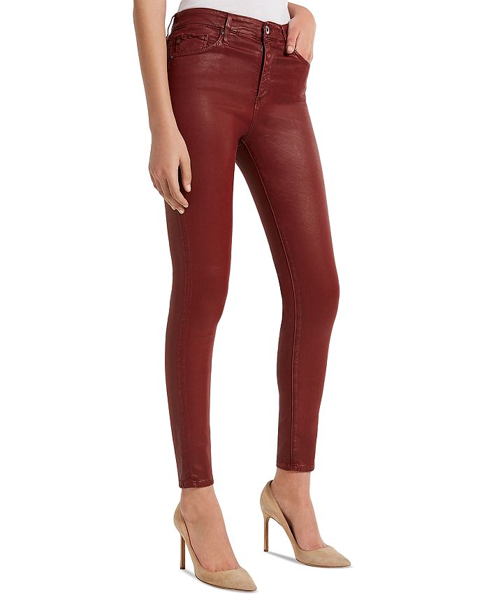 Ag Farrah Faux-leather Ankle Skinny Jeans In Vinte Leatherette Rich Crimson In Vinte Leatherette Lt Tannic