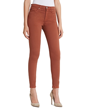 Ag Farrah Faux-leather Ankle Skinny Jeans In Vinte Leatherette Rich Crimson In Brickdust