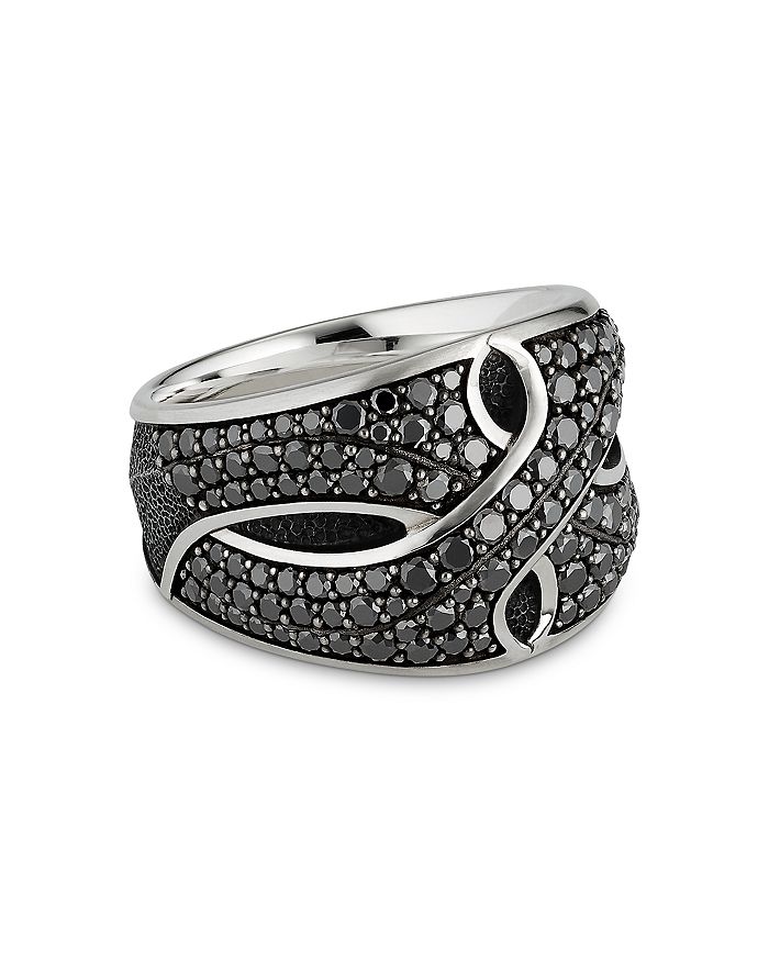 David Yurman Sterling Silver Armory Cigar Ring With Black Diamonds