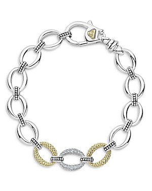 Shop Lagos Sterling Silver & 18k Yellow Gold Lux Diamond Chain Bracelet