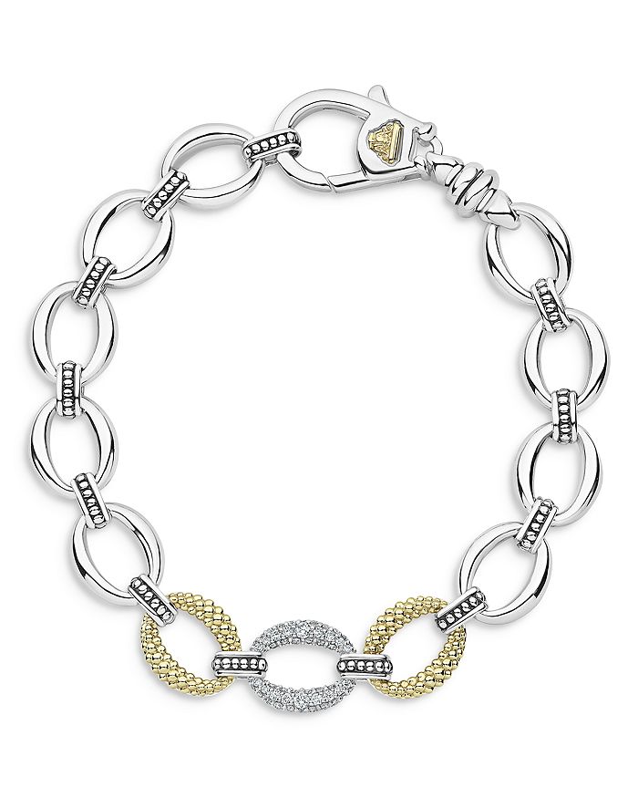 Lagos Sterling Silver & 18k Yellow Gold Lux Diamond Chain Bracelet