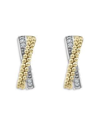 Sterling Silver & 18K Yellow Gold Caviar Lux Diamond Hoop Earrings