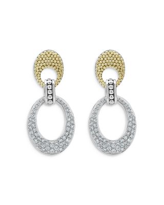 Sterling Silver & 18K Yellow Gold Caviar Lux Diamond Drop Earrings