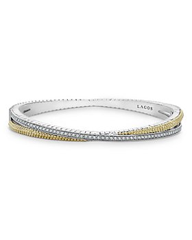 LAGOS - Sterling Silver & 18K Yellow Gold Caviar Lux Diamond Bangle Bracelet