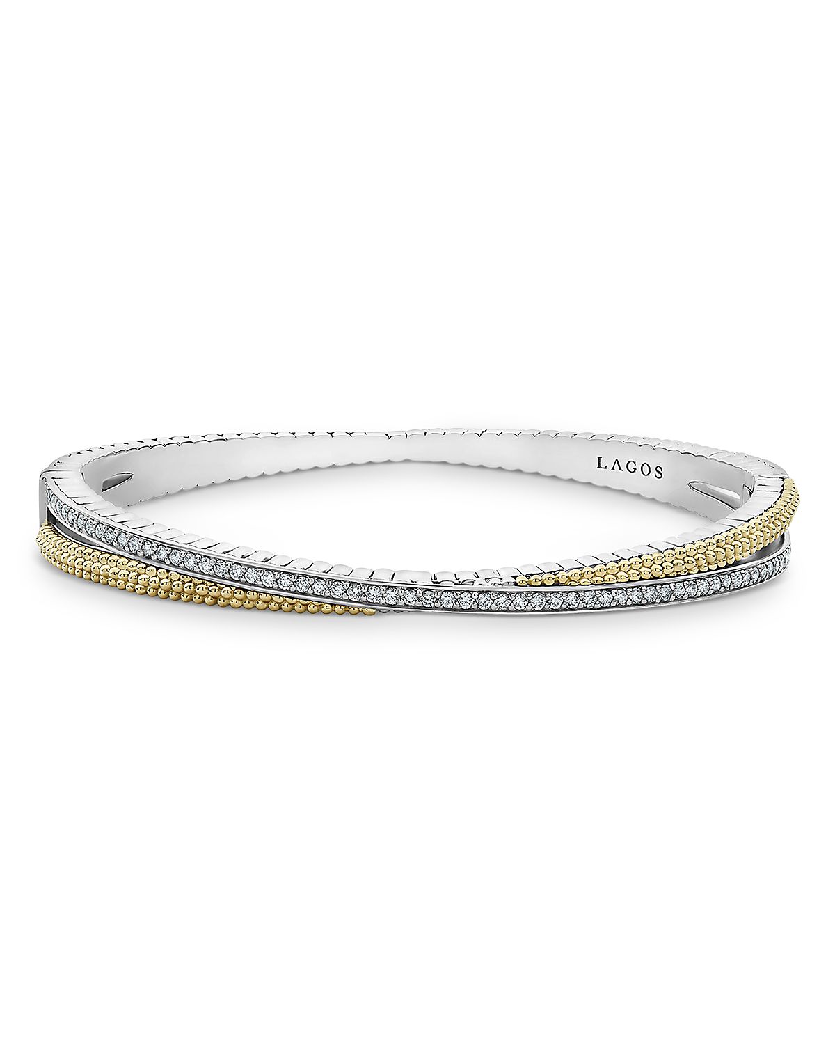 Lagos Sterling Silver & 18K Yellow Gold Caviar Lux Diamond Bangle Bracelet