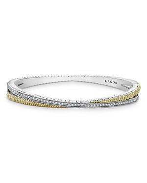 Lagos Sterling Silver & 18K Yellow Gold Caviar Lux Diamond Bangle Bracelet