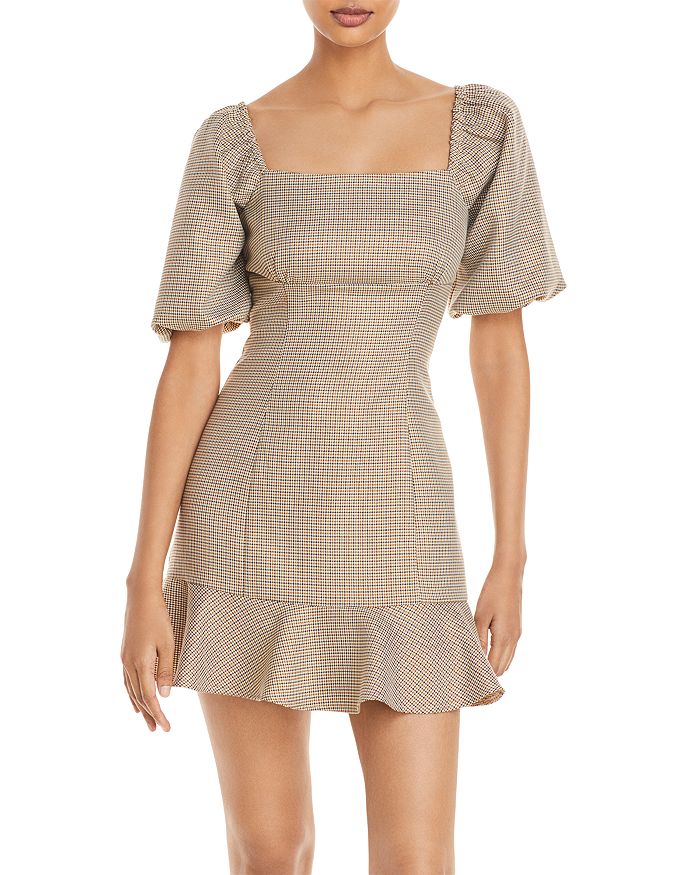 AQUA Puff Sleeve Checked Mini Dress - 100% Exclusive | Bloomingdale's