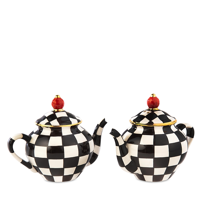 Mackenzie-childs Teapot Salt And Pepper Shaker Set In Black/white