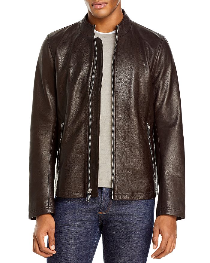 Shop Karl Lagerfeld Leather Moto Jacket In Brown