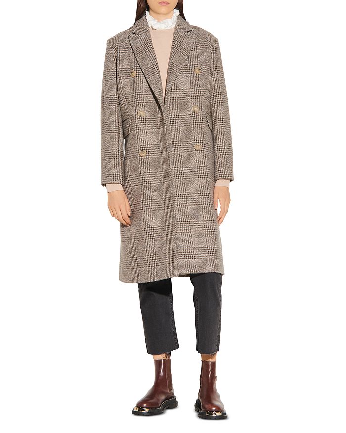 Sandro Laina Checked Double Breasted Coat | Bloomingdale's