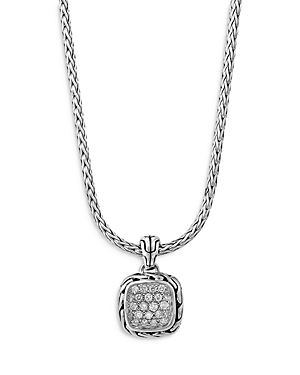 Sterling Silver Classic Diamond Pave Square Disc Pendant Necklace, 16-18
