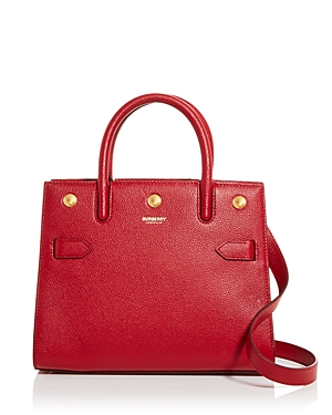 Burberry Mini Leather Two-handle Title Bag In Dark Carmine/gold