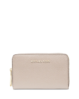 Michael Michael Kors Jet Set Leather Card Case In Light Sand/gold