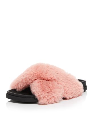 AQUA Women's Softy Crisscross Faux Fur Slide Slippers 100