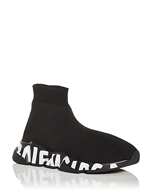 Balenciaga Women's Speed Graffiti Knit High Top Sock Sneakers In Black/black/white