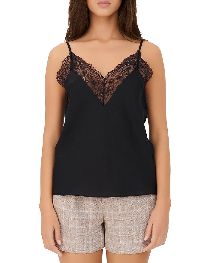Leatoni Silk Satin And Lace Camisole Top In Black