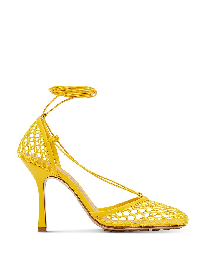Bottega Veneta Stretch Square-toe Ankle-strap Mesh Pumps In Yolk