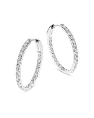 Bloomingdale's Fine Collection - Diamond Inside Out Oval Hoop Earrings in 14K White Gold, 3.10 tcw