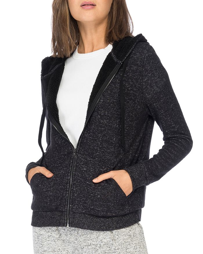 B Collection By Bobeau Remington Sherpa-lined Zip Hoodie In Raven Black