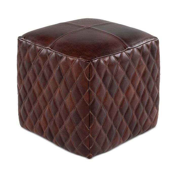 Surya Leonardo Leather Pouf In Brown