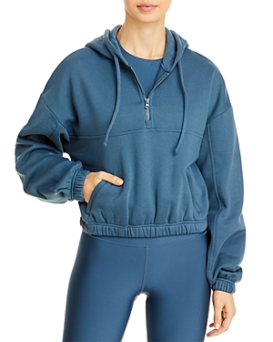 Alo Yoga Stadium Quarter-zip Hooded Sweatshirt In Deep Jade