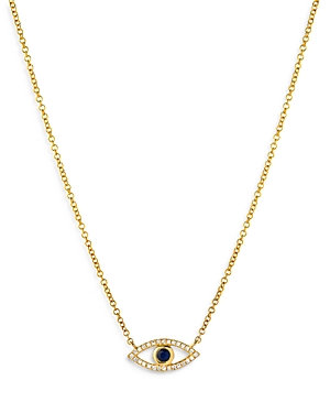 14K Yellow Gold Diamond & Blue Sapphire Evil Eye Pendant Necklace, 18