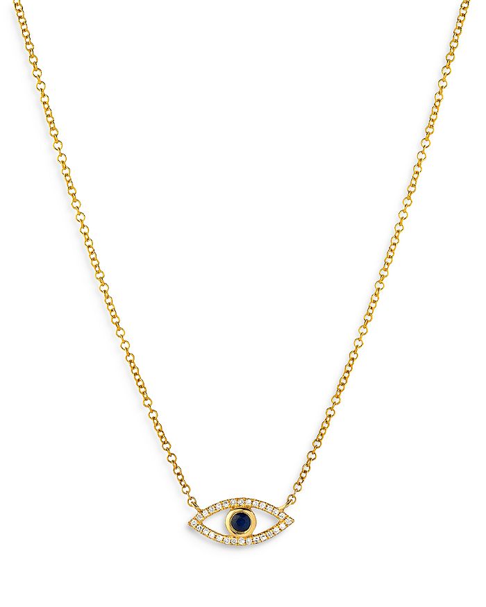 Shop Zoe Lev 14k Yellow Gold Diamond & Blue Sapphire Evil Eye Pendant Necklace, 18