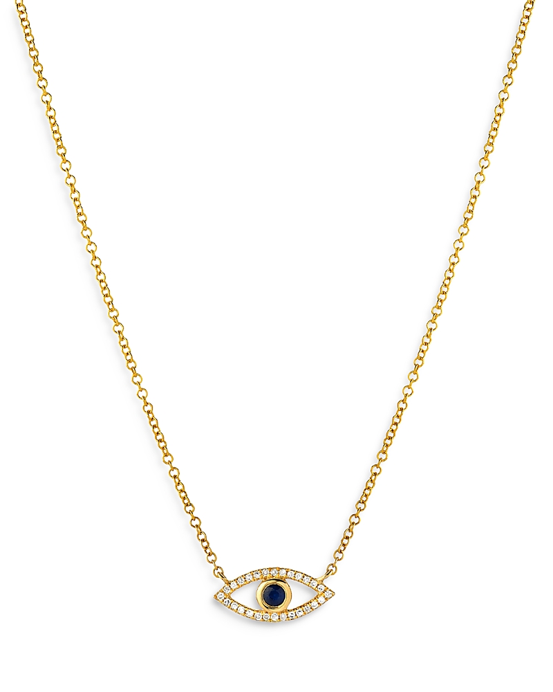 Zoe Lev 14K Yellow Gold Diamond & Blue Sapphire Evil Eye Pendant Necklace, 18