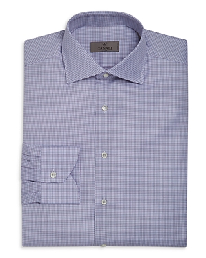 Canali Dotted Grid Pattern Regular Fit Dress Shirt