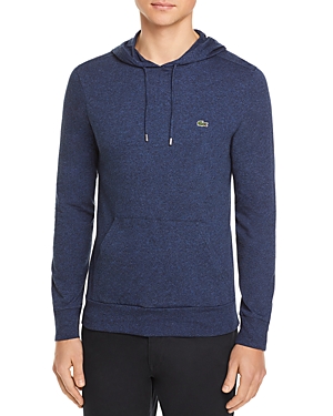 Lacoste Jersey Long-sleeve Hooded Tee In Blue Chine