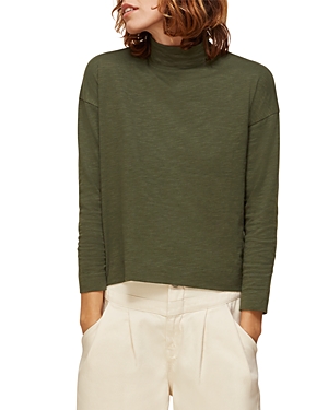 Whistles Relaxed Fit High Neck Top In Khaki
