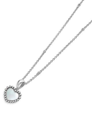 Sterling Silver Maya Mother of Pearl Inlay Heart Pendant Necklace, 16-18"