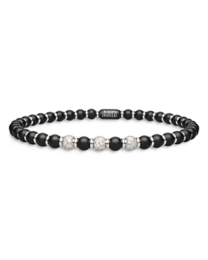 Roberto Demeglio 18k White Gold & Ceramic Stretch Bracelet With Diamonds In Matte Black/white